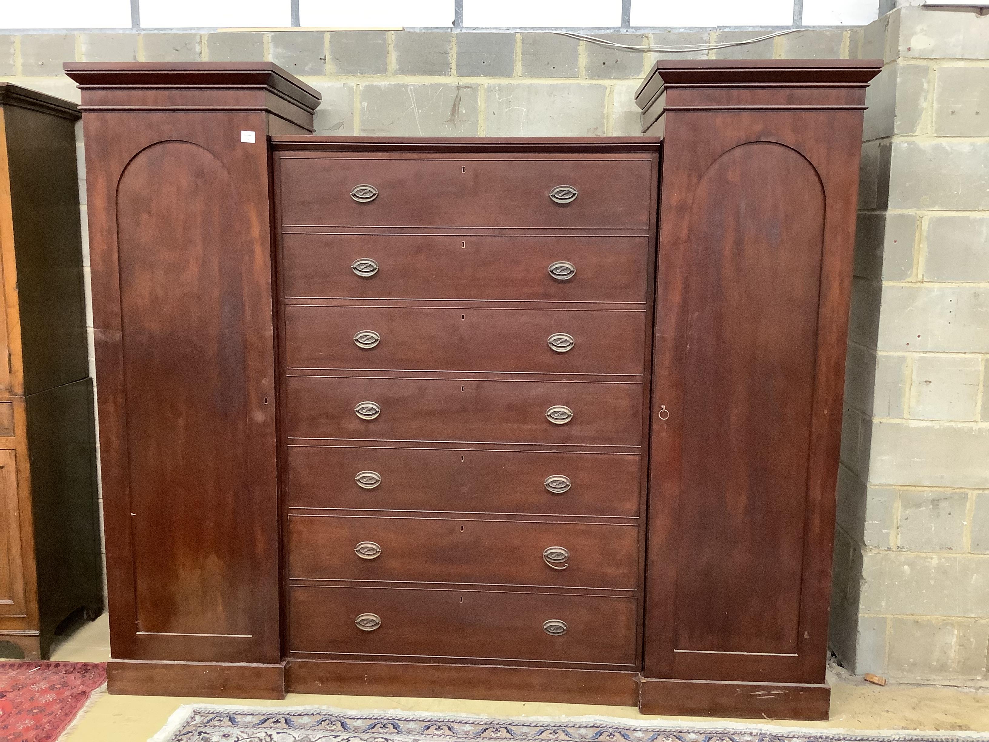 A Victorian mahogany Beaconsfield wardrobe, width 237cm, depth 60cm, height 199cm